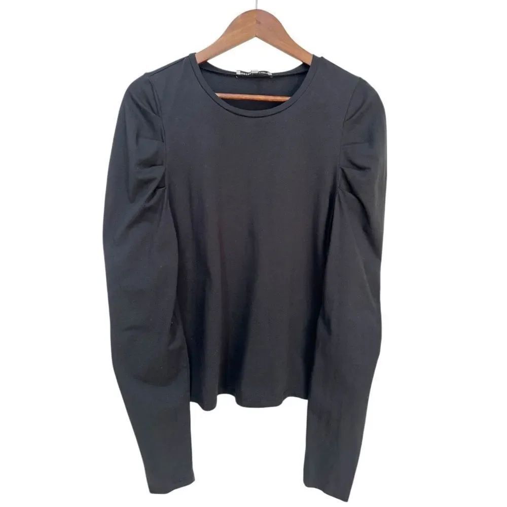 Rebecca Minkoff Long Puff Sleeve Top Black Size Large
